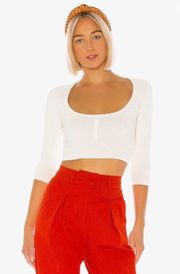 - Rora Sweater Pearl White Ribbed Cropped Classic Preppy Revolve