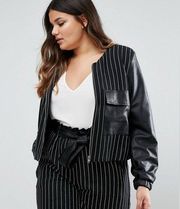 Elvi Pinstripe Jacket With Leather Look Detail Size 20 New With Tags