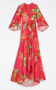 Farm Rio Pink Pietra Wrap Floral Maxi Dress Kimono Flare Floral Size Xs