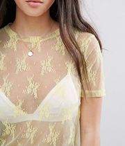 Petite Lace Mesh Shirt In Yellow