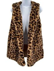 Easel Cheetah Faux Fur Long Sleeveless Vest