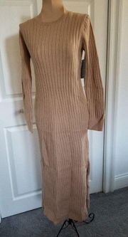 WAYF Dede X Emily BFF Camel Tan Ribbed  Long Sleeve Sweater Dress Womens Size XS