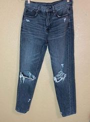 American Eagle  Outfitters Gray Mom Jeans With Black Ripped Knees Size 4