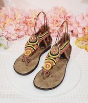 OTBT Paducah Beige Beaded Design Leather Zip Back Sandals Size 8M