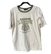 Raccoon Lounge Café Off-White with Green Ringer / Trim T-Shirt Sz XL