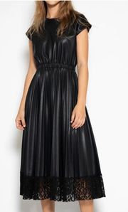 Pleated Pleather Dress With Lace Hem