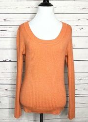 Merona Coral Ribbed Knit Scoop Neck Sweater Size Medium Orange Peach