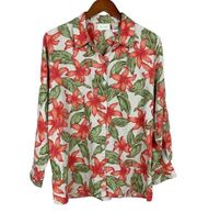 Studio Works Shirt Linen Floral Roll Tab Sleeves Women’s XL