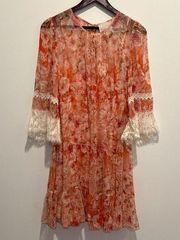 COPY - Brand New (NWT)  Sheer Floral Silk Tunic Dress w/Bell Slvs (Sz…