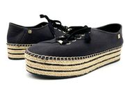 DKNY Womens 9.5 Adrian Platform Canvas Espadrille Sneaker Black Gold Preppy