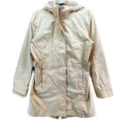 The North Face Womens Hooded Trench Coat M Straw Yellow Zip Snap Waist Buckle