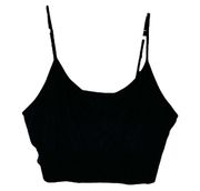 NWOT Old Navy Black Ribbed Longline Cropped Tank Top Low Impact Sports Bra