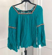 Ya Los Angeles size small turquoise embroidered shirt