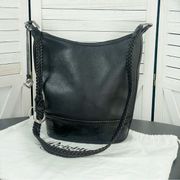 Brighton Vintage Pebbled Leather Bucket Shoulder Bag Black