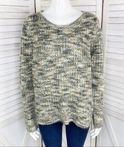 Rewind Marbled Loose Weave Sweater Gray Tan Medium Pullover