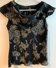 Apt 9. 100% Silk Flowy Cap Flutter Sleeve Floral Blouse Size M