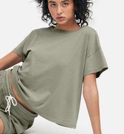 Mate the Label sage green organic cotton raw neck boxy tee