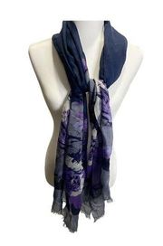 Long Spring Purple Blue Gray Floral Scarf Sheer Casual Career 70x26