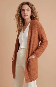 Cardigan Ontario Open Front Long Sleeve Knit Marled Rust S