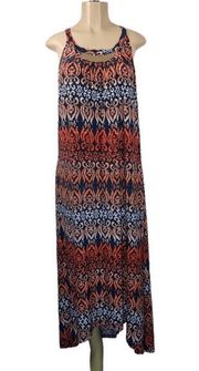 Mlle Gabrielle Womens Size L Blue Red Multi-Colored Print High Neck Maxi Dress