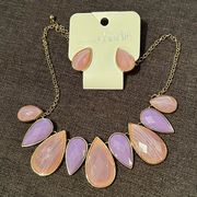 Charming Charlie purple teardrop necklace and earring set