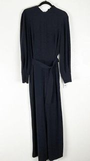 DONNA MORGAN Marine Navy Long Sleeves Back Zipper Belted Waist Jumpsuit, Size 14