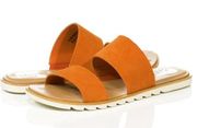 SOREL Ella II Slide Orange Genuine Suede Leather Slip On Double Strap Size 11