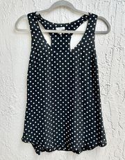 Joie Sleeveless Polka Dot Silk Racerback Tank Top Black White Women's Size XS