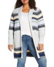 Caslon Stripe Cardigan Gray NWT Plus Size