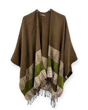 Do Everything in Love brown green stripe fringe shawl wrap