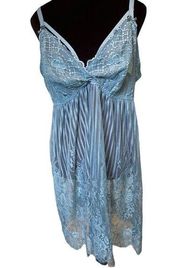 NEW Cacique Steel Blue All Over Sheer Lace Caged Babydoll Lingerie Slip Dress