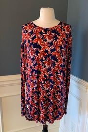 Fantastic Fawn Boutique Dress Floral Long Sleeve Shift Womens Small Navy