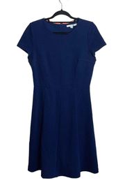 Boden Navy Blue Textured Stripe Fit & Flare Knee-length Dress