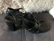 LIZ CLAIBORNE Black Leather Heeled Sandals S8