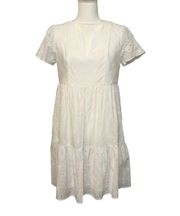 NWT White Eyelet Tiered Ruffle Swing Dress Mini  Short Sleeve New