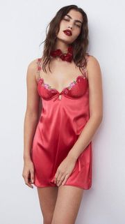 V-Day Floral Embroidery Slip Dress