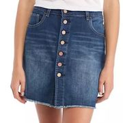 New  Button Front Frayed Hem Denim Mini Jean Skirt Blue