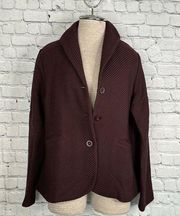 Wool Blazer Jacket Size Large Textured Knit pockets Burgundy