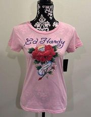 NWT Ed Hardy Diamond Flower T-Shirt.