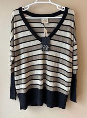 Chaser Lurex Stripe Sweater in Tan and Black Women's Size Medium