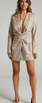 NWT Lioness VIP Only Plunging Neck Wrap Mini Blazer Dress Beige Women's AU6/XS