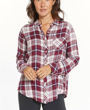 Thread & Supply Rutgers Plaid Flannel in Burgundy Navy Size S