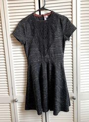 Francesca’s Short Sleeve Mini Dress Gray with Lace Overlay Cut Out Small