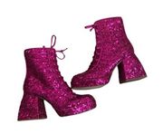 Circus Sam Edelman size 8 pink sequin chunky heel boots retro gogo swift