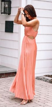 Coral Cutout Pleated Maxi Dress