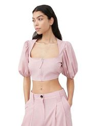 Ganni Drapey Melange Zipper Blouse Pink XL