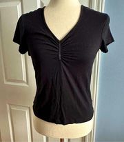 Black Ruched Short Sleeve Shirt Size Petite Small