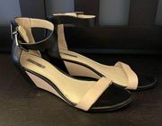 BCBG Black Cream Low Wedge Ankle Strap Buckle Women’s Size 9