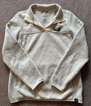 LL Bean Women’s T-Snap Sweater Fleece Pullover Heather Brown Tan Size Small