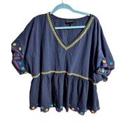 Lane Bryant navy blouse with colorful embroidery 22